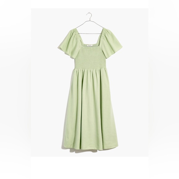 Madewell Dresses & Skirts - Madewell Sage Green Linen-Blend Lucie Smocked Midi Dress